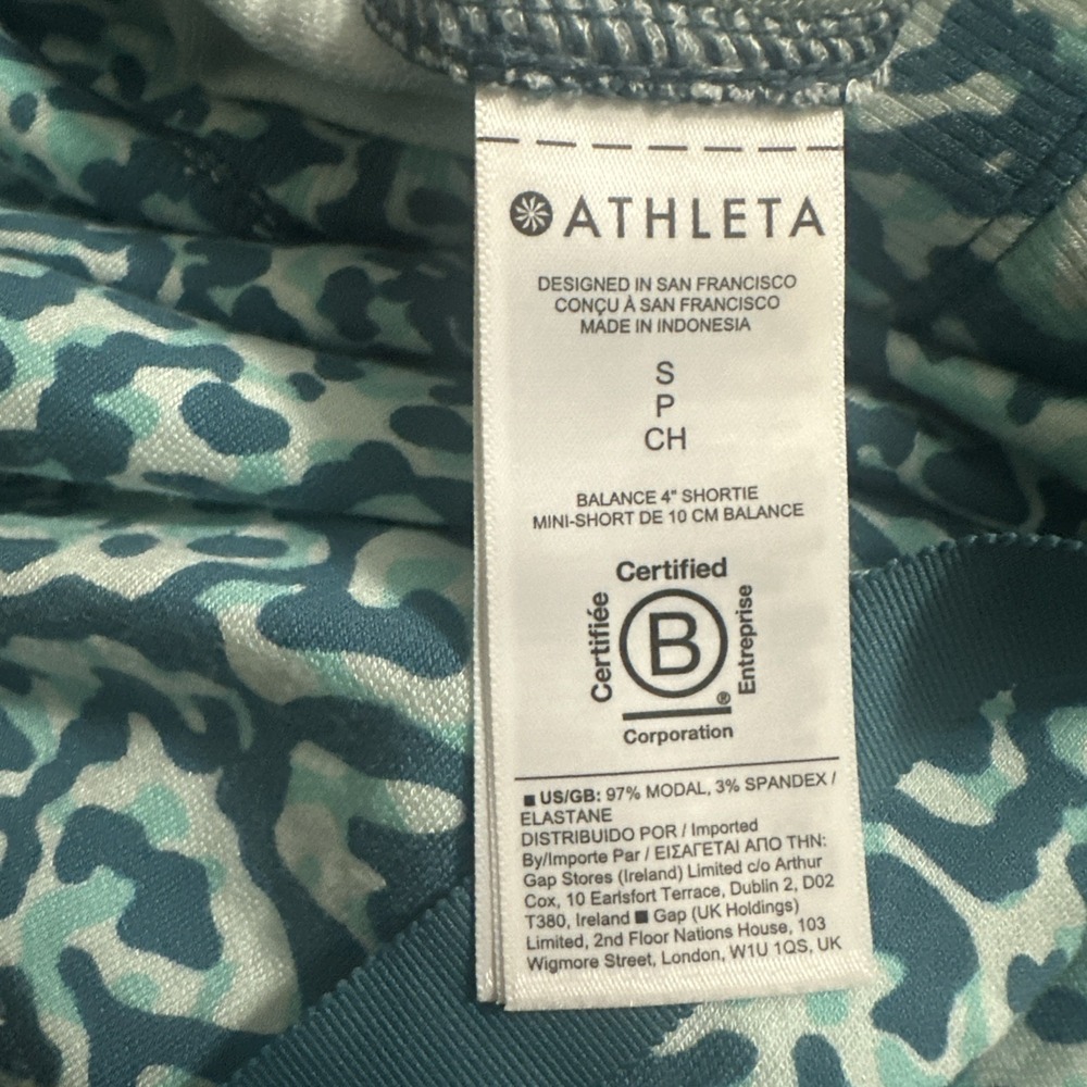 Athleta Size Small Balance 4" Shortie Shorts Leopard Aqua Blue Athleisure - Picture 13 of 15